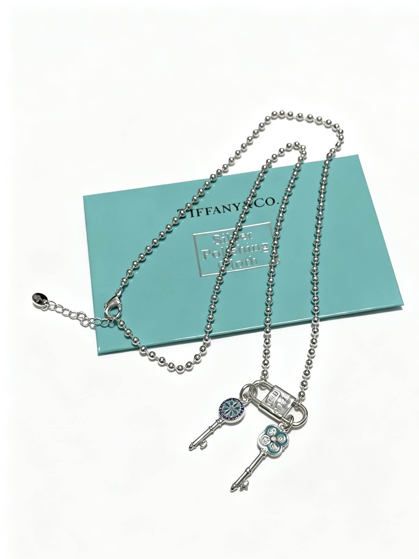 Tiffany & Co. Blue Enamel Lock and Key Necklace Tiffany & Co. Blue Enamel Lock and Key Necklace